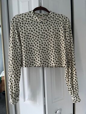Beach Riot Cream Crop Top with Black Polka Dots